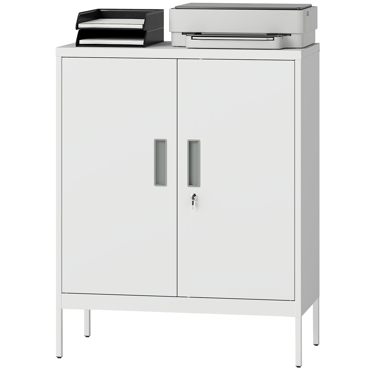 HOMCOM Metal Storage Cabinet With Lock For Home Office, Garage, Study