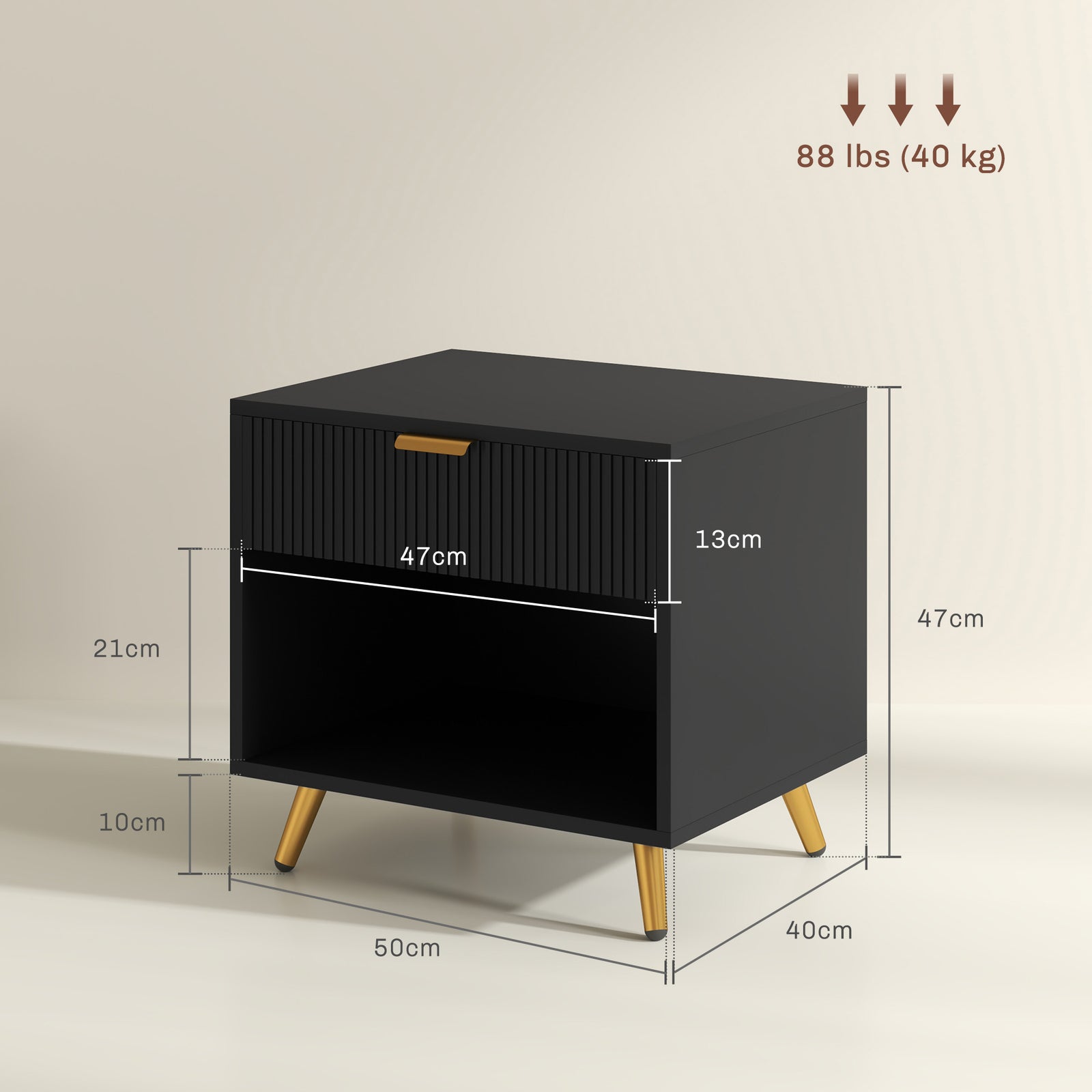Small Table With Drawer, Open Compartment And Handle | One Size | Black