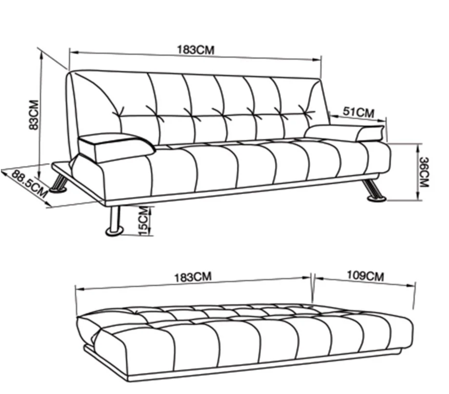 Jace Black 3 Seat Sofa Bed Set