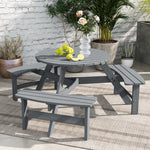 6 Person Fir Wood Table Bench Set Outdoor Garden Patio, Grey