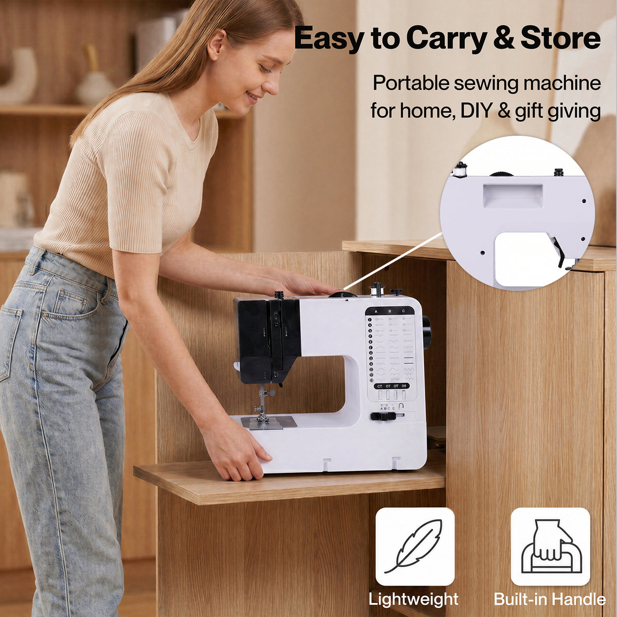 Mini Sewing Machine Portable Electric Household Diy Sewing Kit Pedal | White