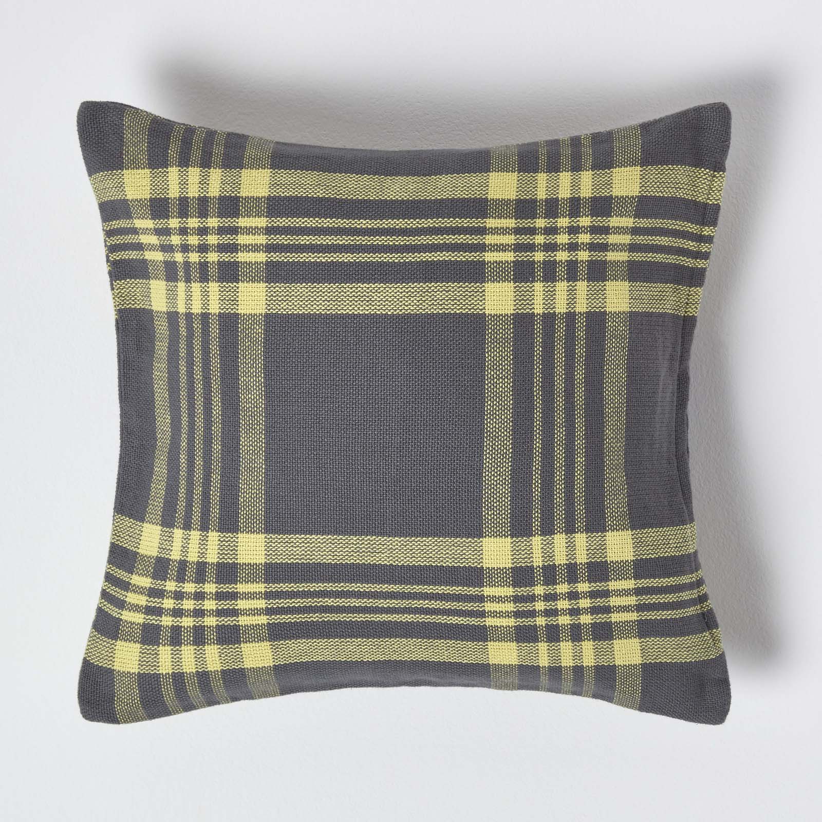 Tartan Check Pattern Cushion Cover | 45cm x 45cm | Yellow & Grey