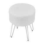 Breeins White Round Plush Vanity Stool With Metal Legs
