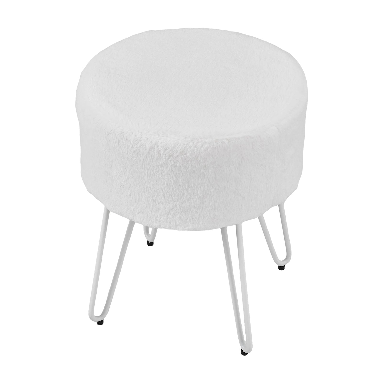 Breeins White Round Plush Vanity Stool With Metal Legs
