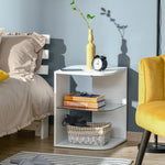 Side Table Three Layer Bedside Table Nightstand W/ 2 Shelves | White