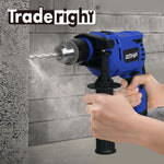 Electric Hammer Drill 13mm Chuck Powerful Variable Speed Corded Diy | Blue