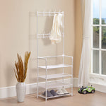Entryway 4 Tier Shoe Rack With Coat Hanger | White