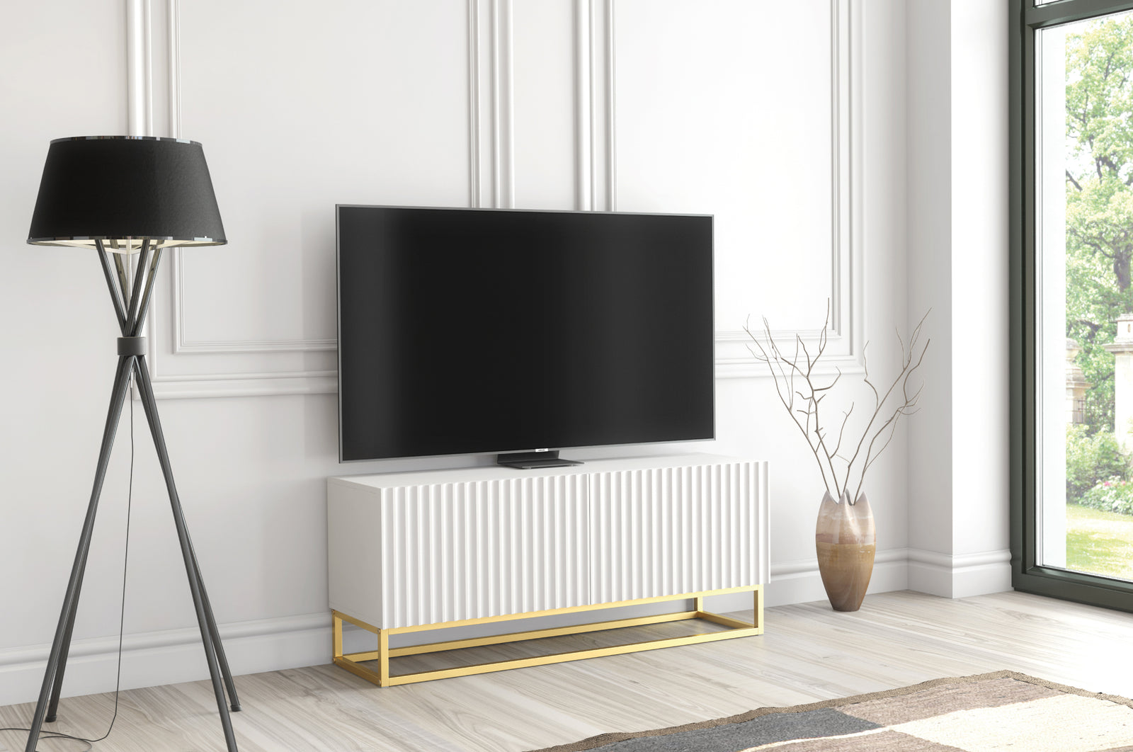 Ripple Tv Unit 100cm - Fluted Design | White