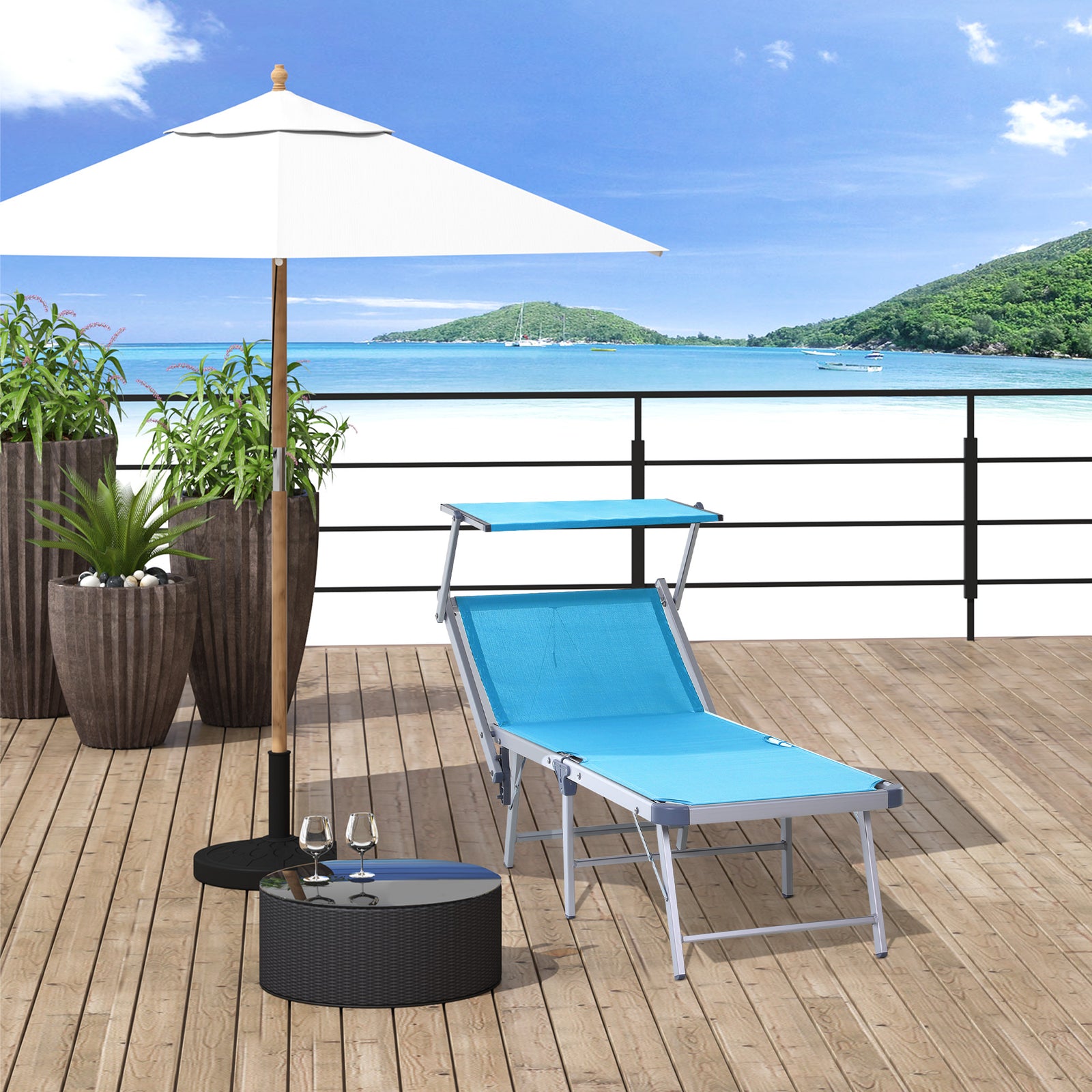 Outsunny Outdoor Aluminium Foldable Sun Lounger  With Sun Roof