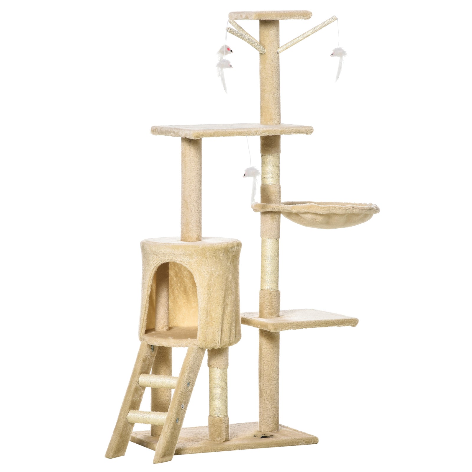 Cat Tree Kitty Activity Centre Scratching Post With Toys 5-tier | Beige