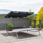 Garden Double Hammock Sun Lounger Day Bed Canopy 2 Pillows