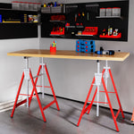 HOMCOM Set Of 2 Steel Saw Horses Telescopic Builders Work Bench Folding Red