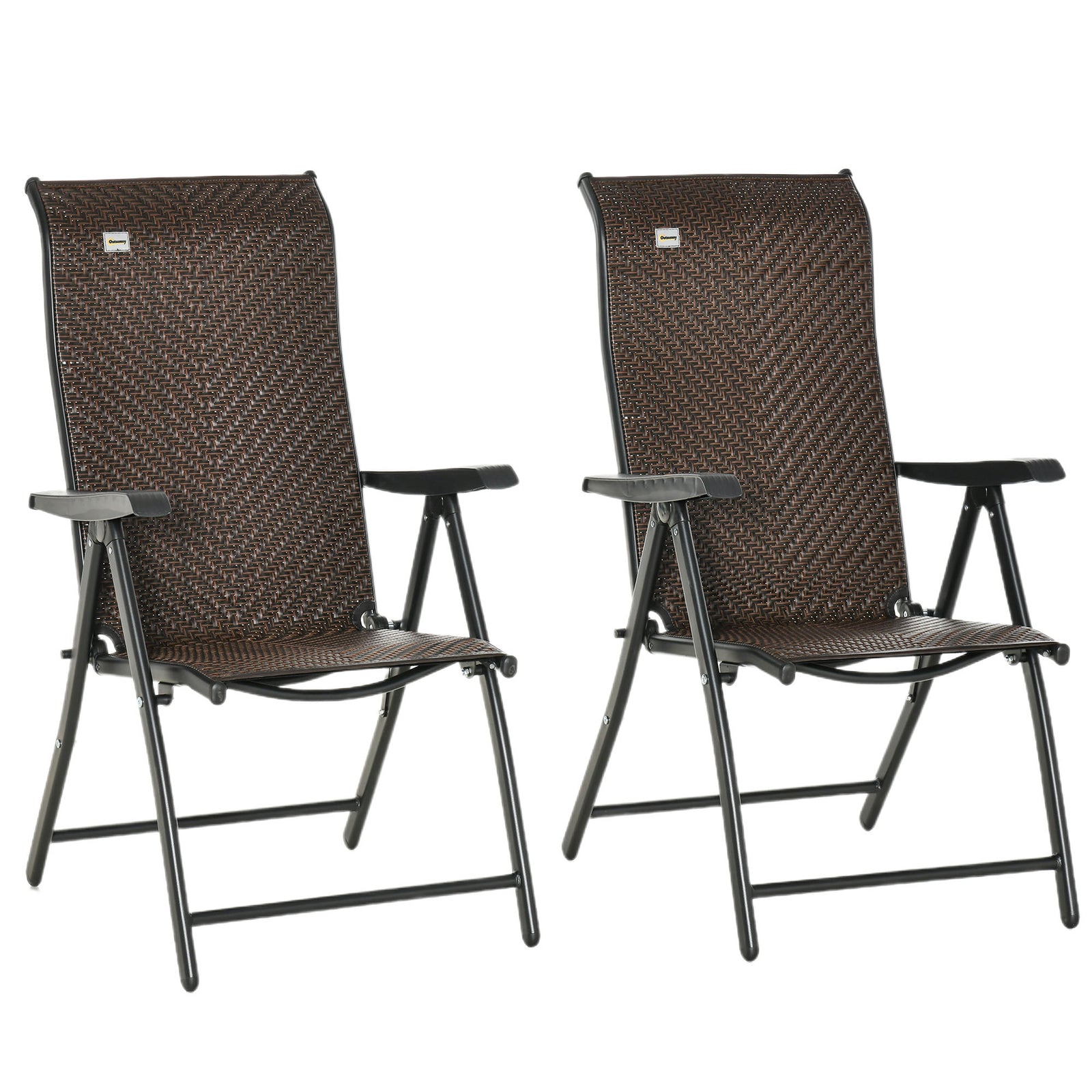 Outdoor Rattan Folding Chair Set W/ Adjustable Backrest | Set of 2 | Brown