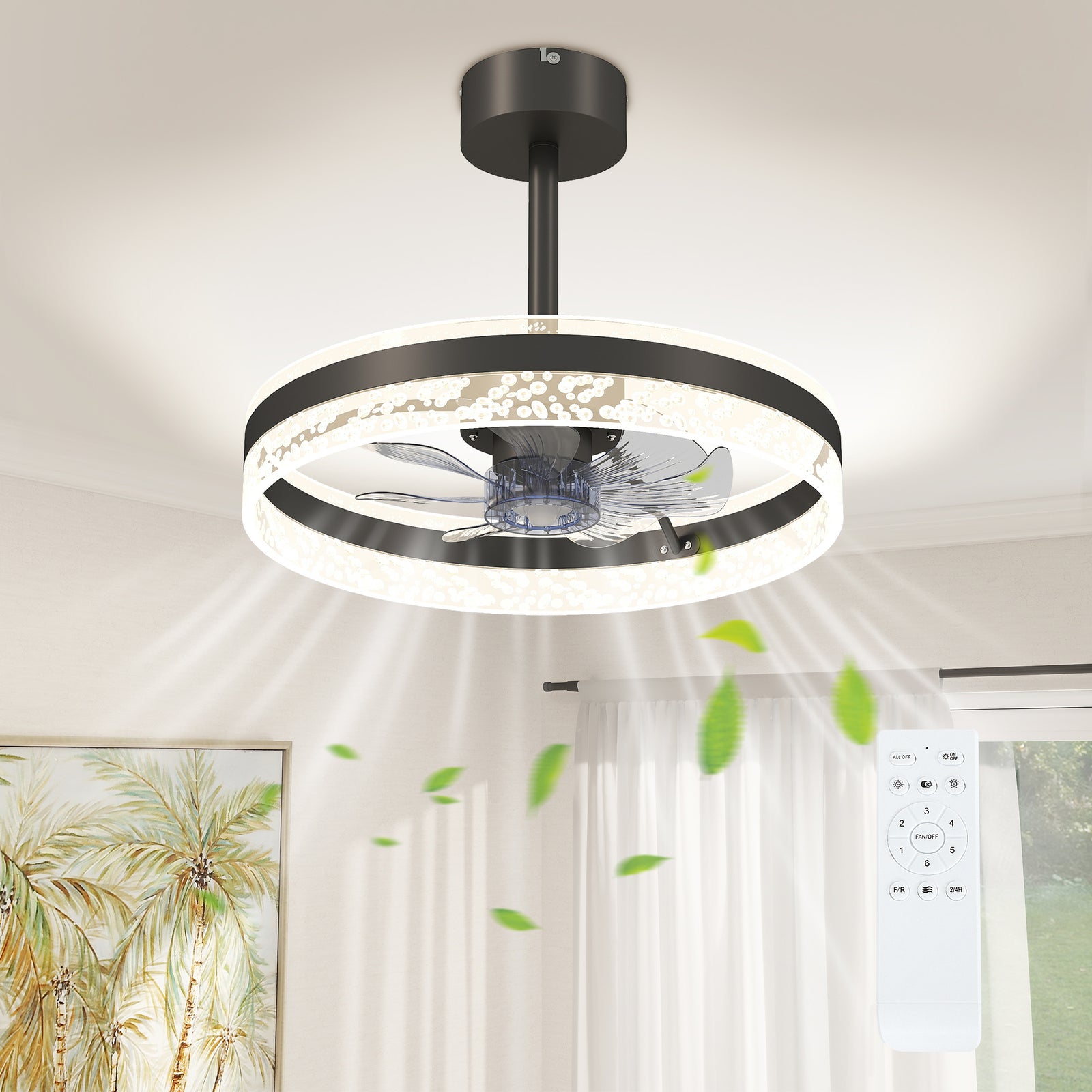 Ceiling Fan Light With 3 Colour, Timer, Reversible, Remote | One Size | Black