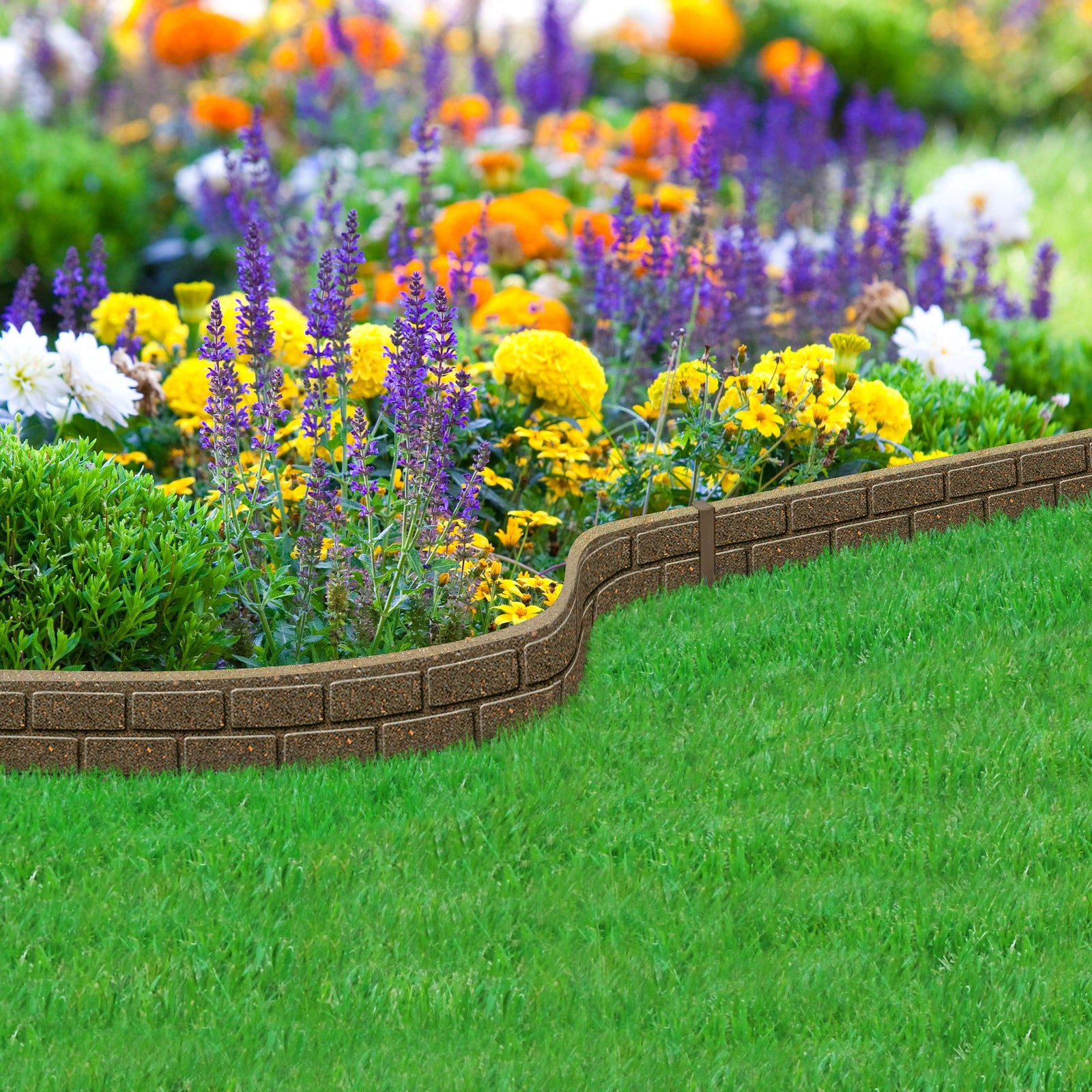 Recycled Rubber Brick Effect Garden Edging Border 1.2m | Set of 20 | Brown