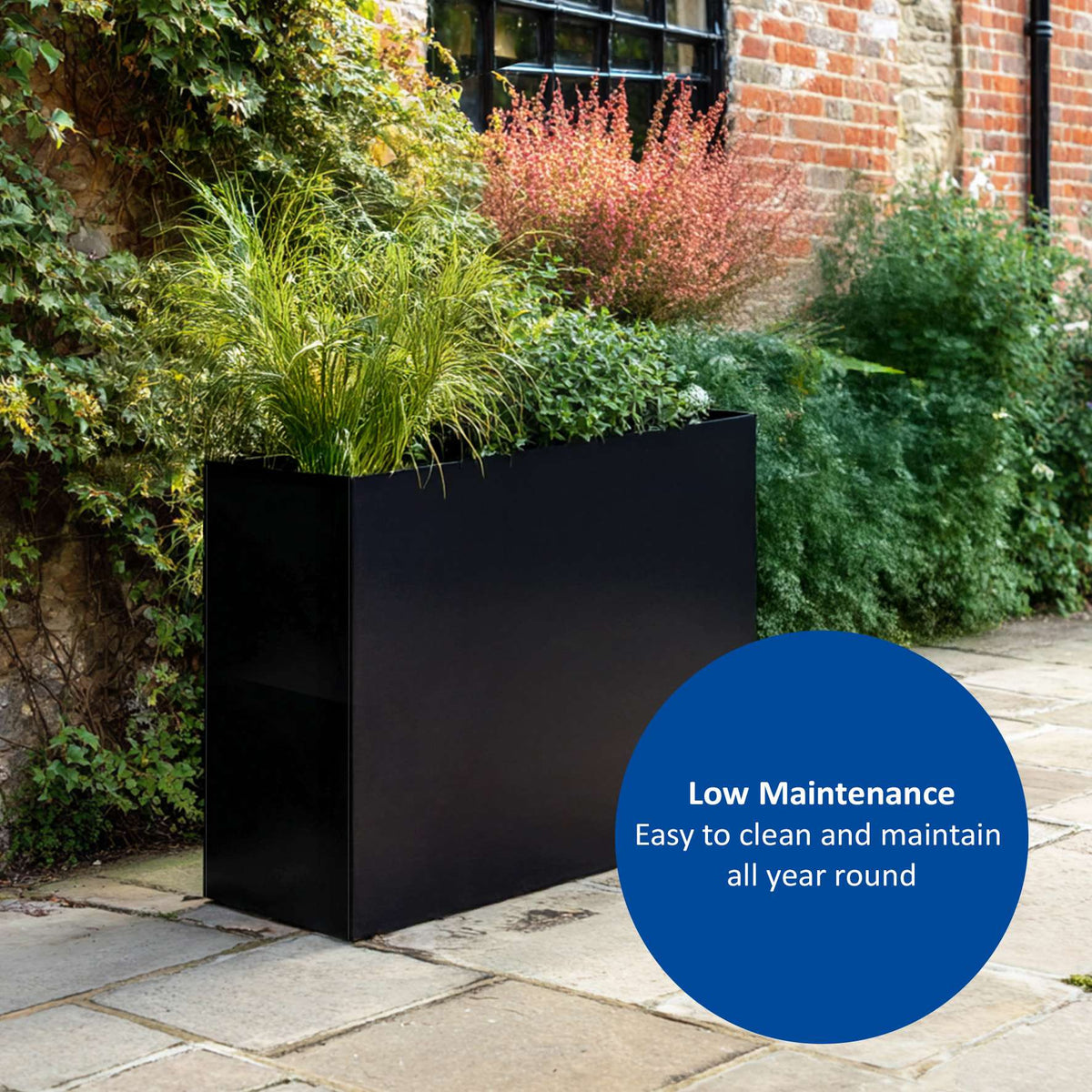 Galvanised Steel Metal Planter Trough Planter - 90cm X 82cm | Black