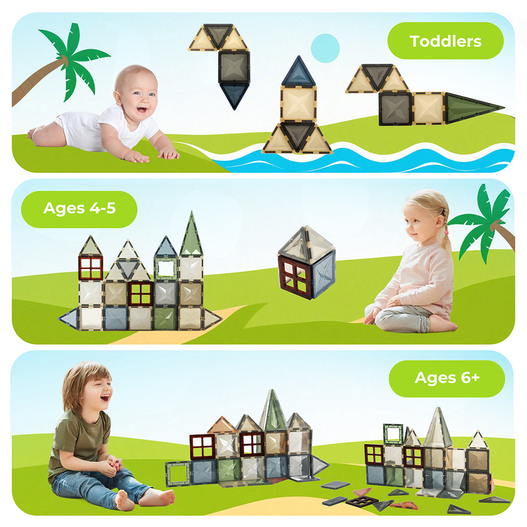 Magnetic Tiles 60pc For Kids Building Blocks Construction Fun Activity Kit | Multi Colour