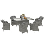 Pe Rattan Garden Dining Set For 6 W/ Seat And Back Cushions