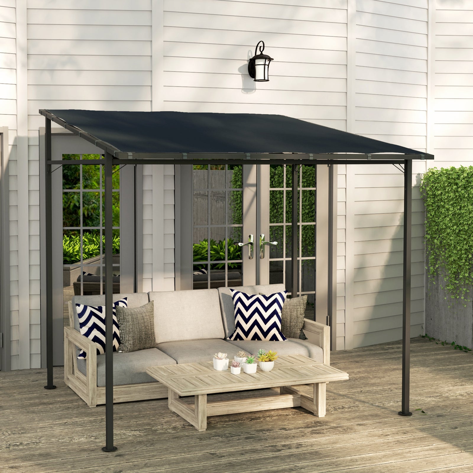 2.4 X 2.4 M Wall Mounted Pergola Gazebo, Upf30+ | Dark Gray