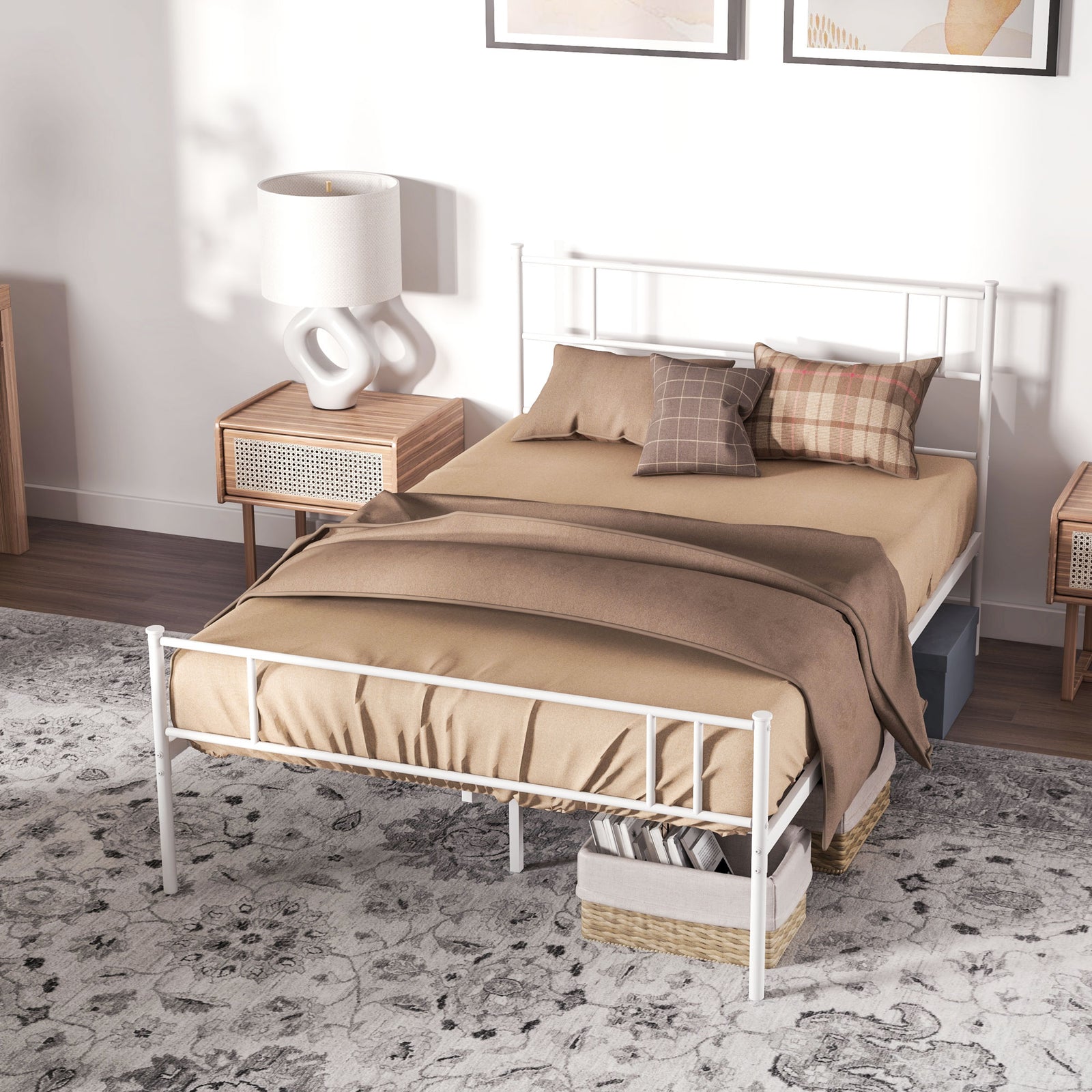 Single/double/king Metal Bed Frame Underbed Storage Space | Double | White