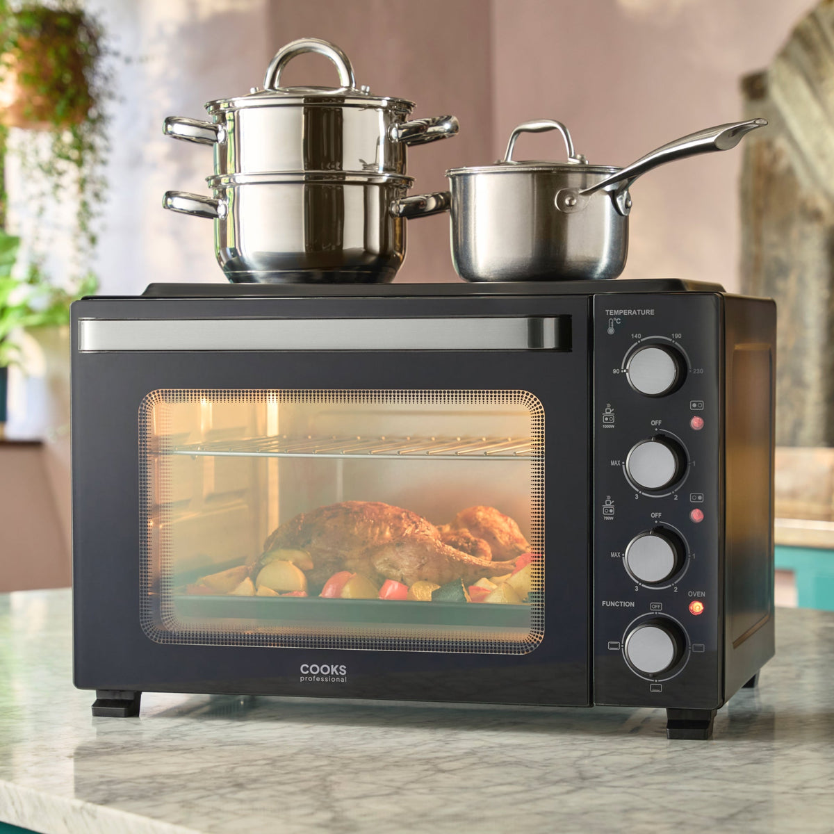 Cooks Professional 34l Mini Oven With 2 Ceramic Hobs - Countertop Cooker