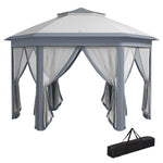 4x4m Hexagon Gazebo With Metal Frame Mesh Curtains Garden | Gray