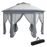 4x4m Hexagon Gazebo With Metal Frame Mesh Curtains Garden