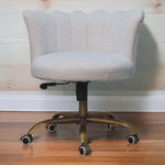 Solid Mango Wood White Boucle Swivel Chair