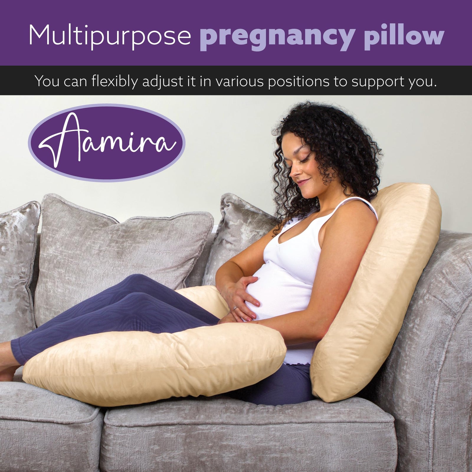 C Shaped Pregnancy Pillow, 140x65x20cm Shredded Memory Foam Full Body Maternity Cushion For Sleeping | C Shape | Cream