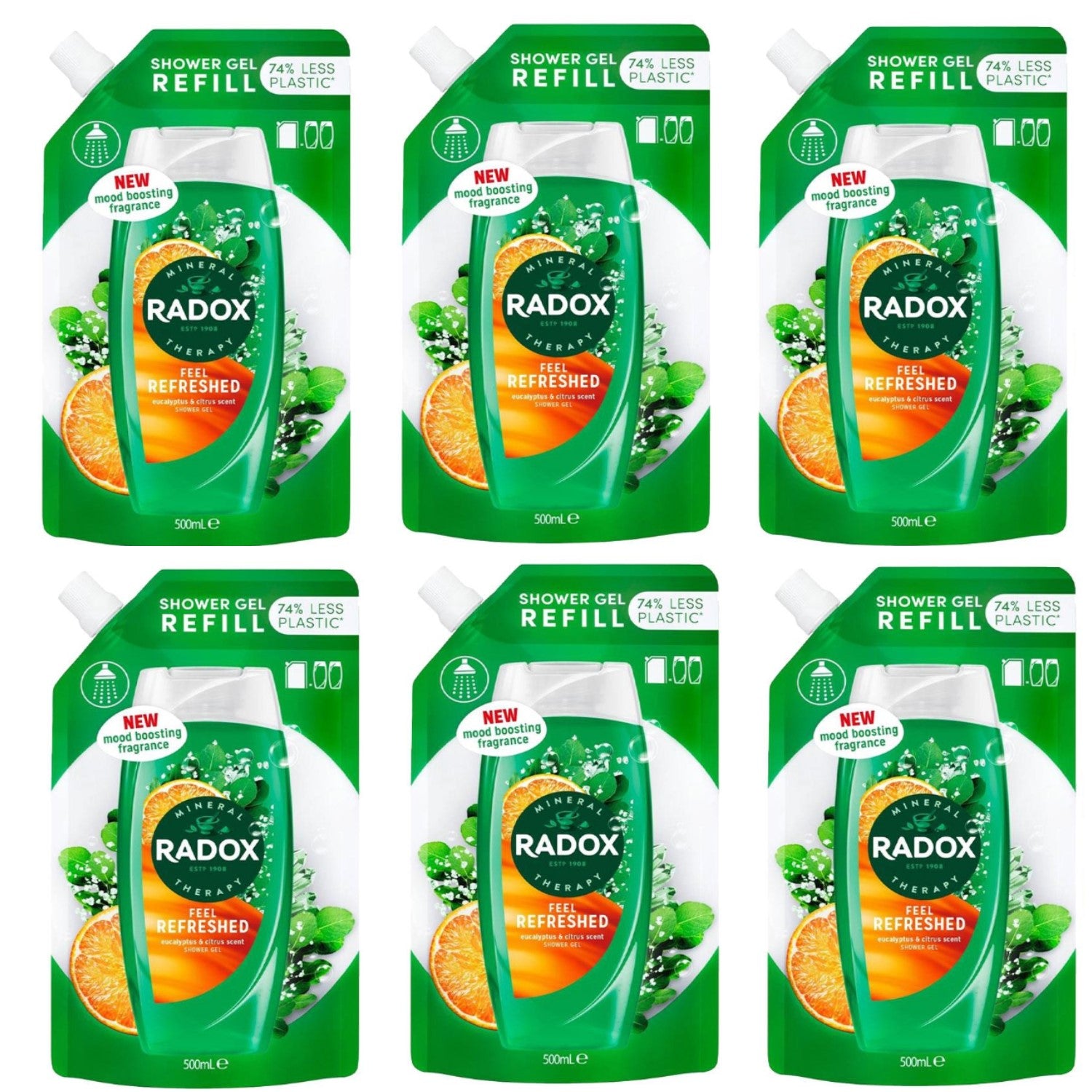 Mineral Therapy Shower Gel Refill Pouch Feel Refreshed, 500ml, 6pk | 6 | Green