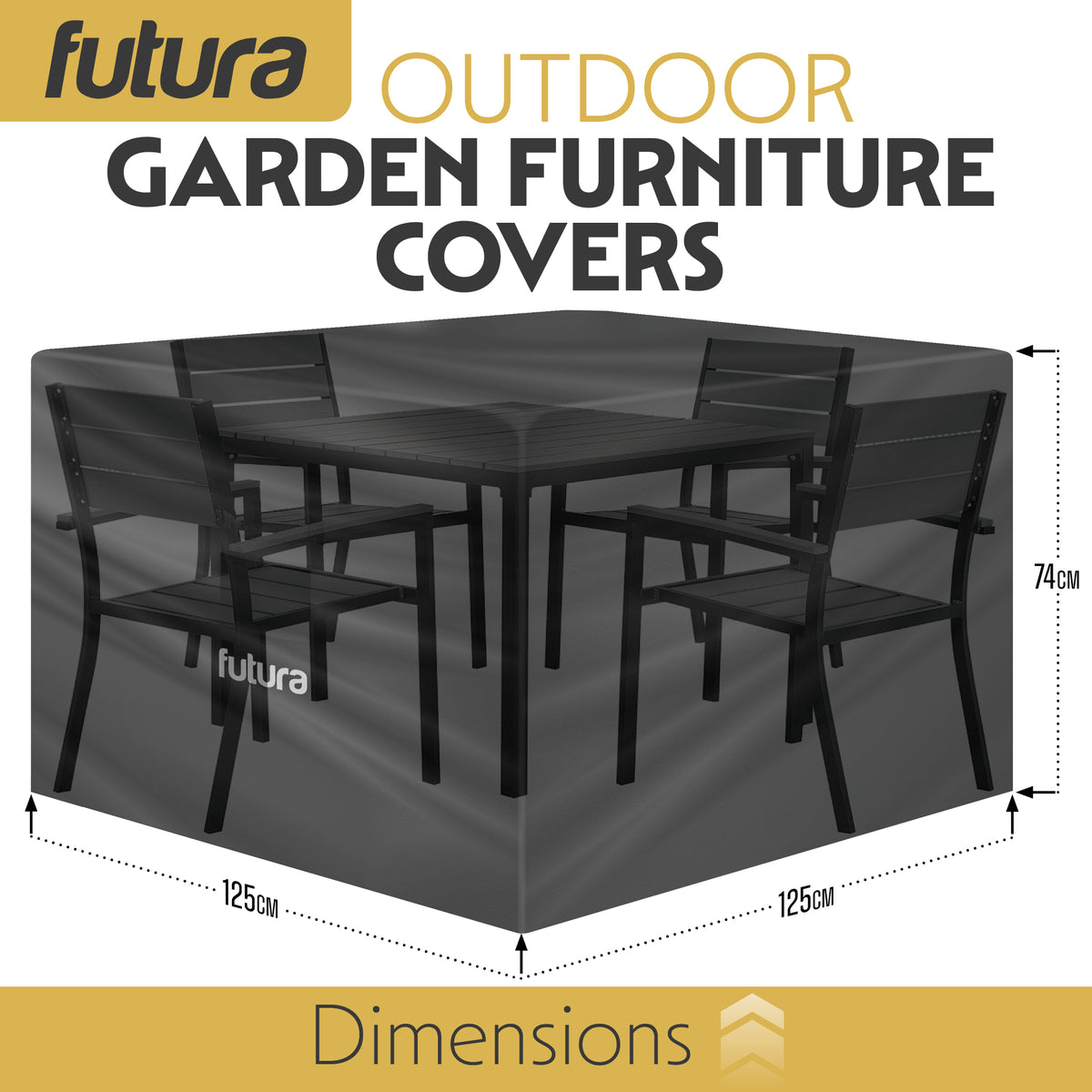 Premium Square Waterproof Garden Furniture Cover, Outdoor Patio Weatherproof Rattan Sofa Guard Cover | 125 x 125 x 74cm | Black