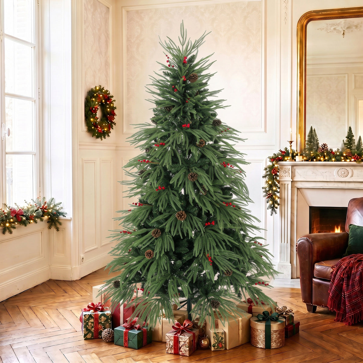 HOMCOM 6ft Predecorated Artificial Christmas Tree, Hinged Xmas Tree, Green