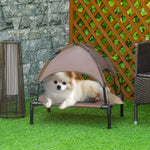 Pawhut 61cm Elevated Dog Bed Cooling Raised Pet Cot Uv Protection Canopy | Brown