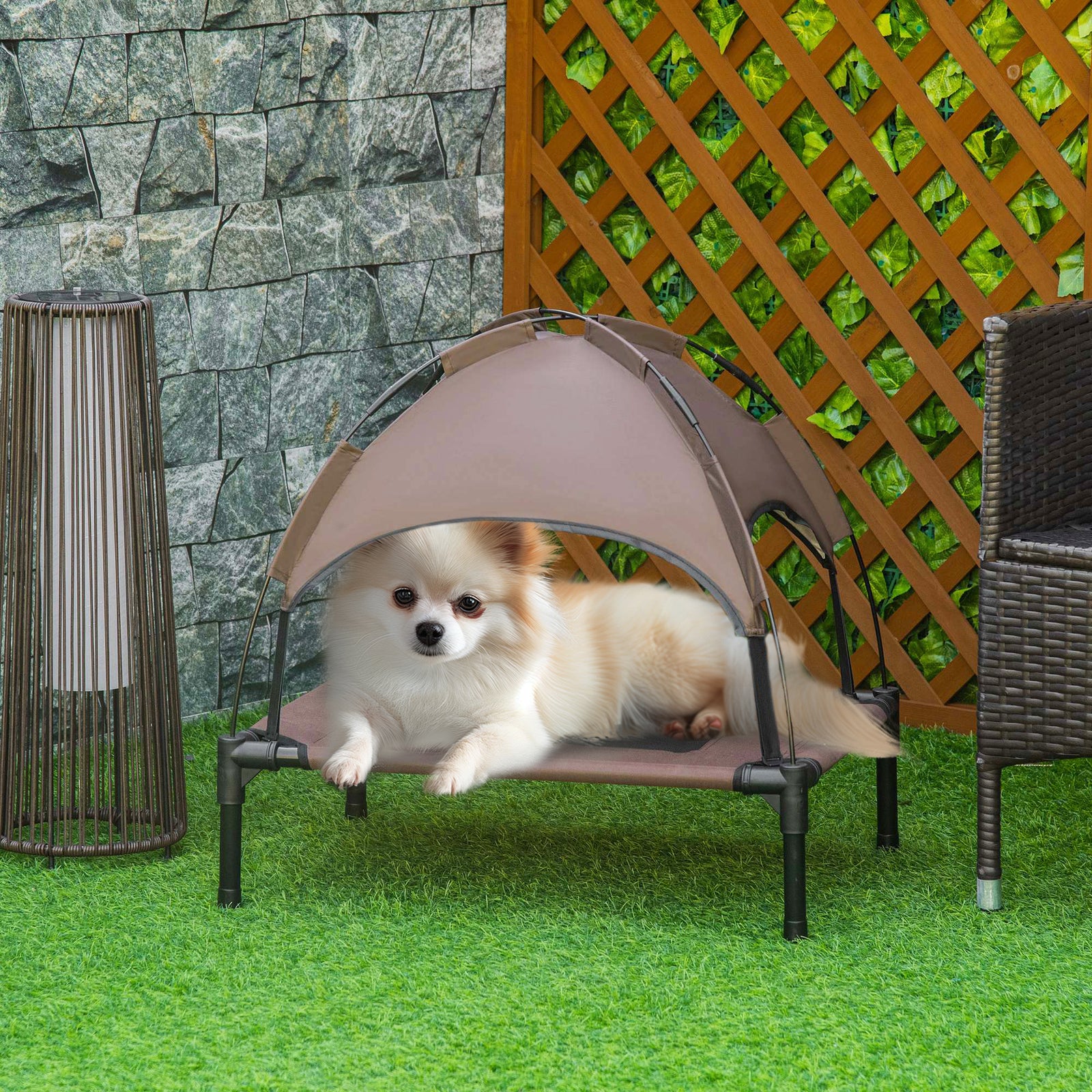 Pawhut 61cm Elevated Dog Bed Cooling Raised Pet Cot Uv Protection Canopy | Brown