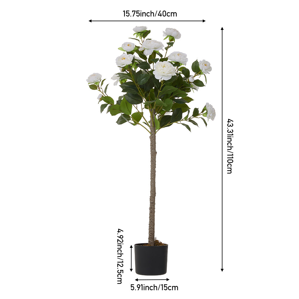 110cm H Artificial Camellia Tree Potted Plant Home Decoration | White