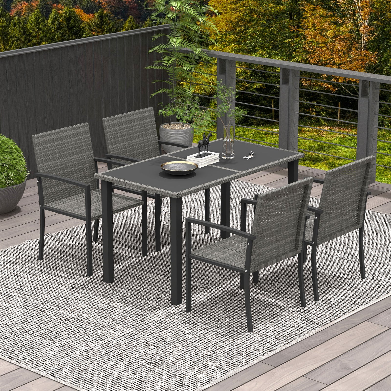 4 Seater Rattan Garden Furniture Set W/ Tempered Glass Top | Dark Gray