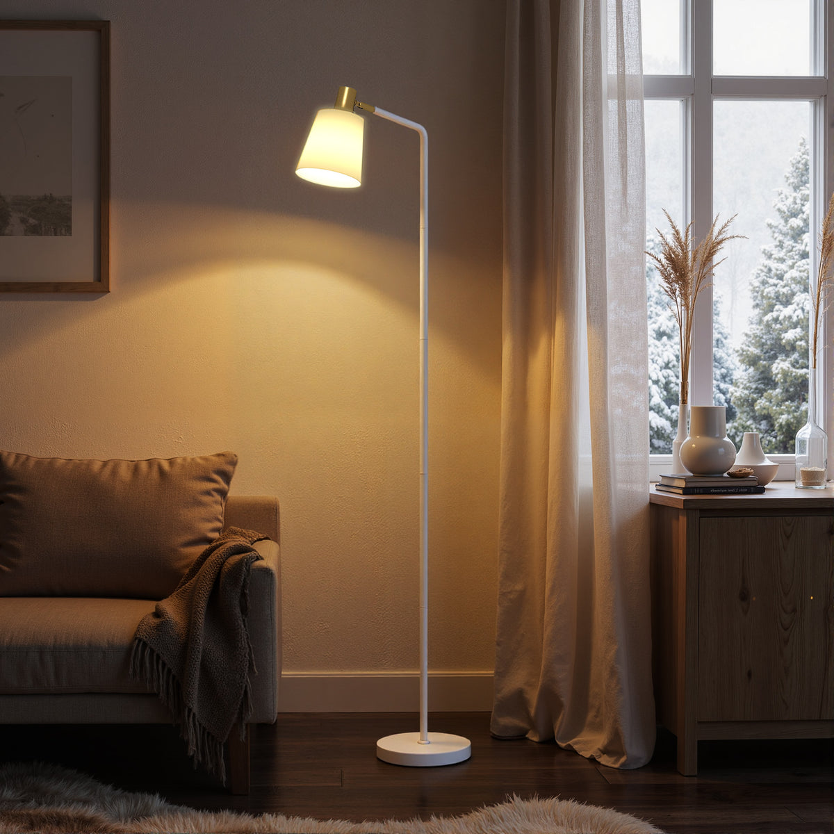 HOMCOM Standing Lamp With Rotatable Head, Modern Floor Lamp, White