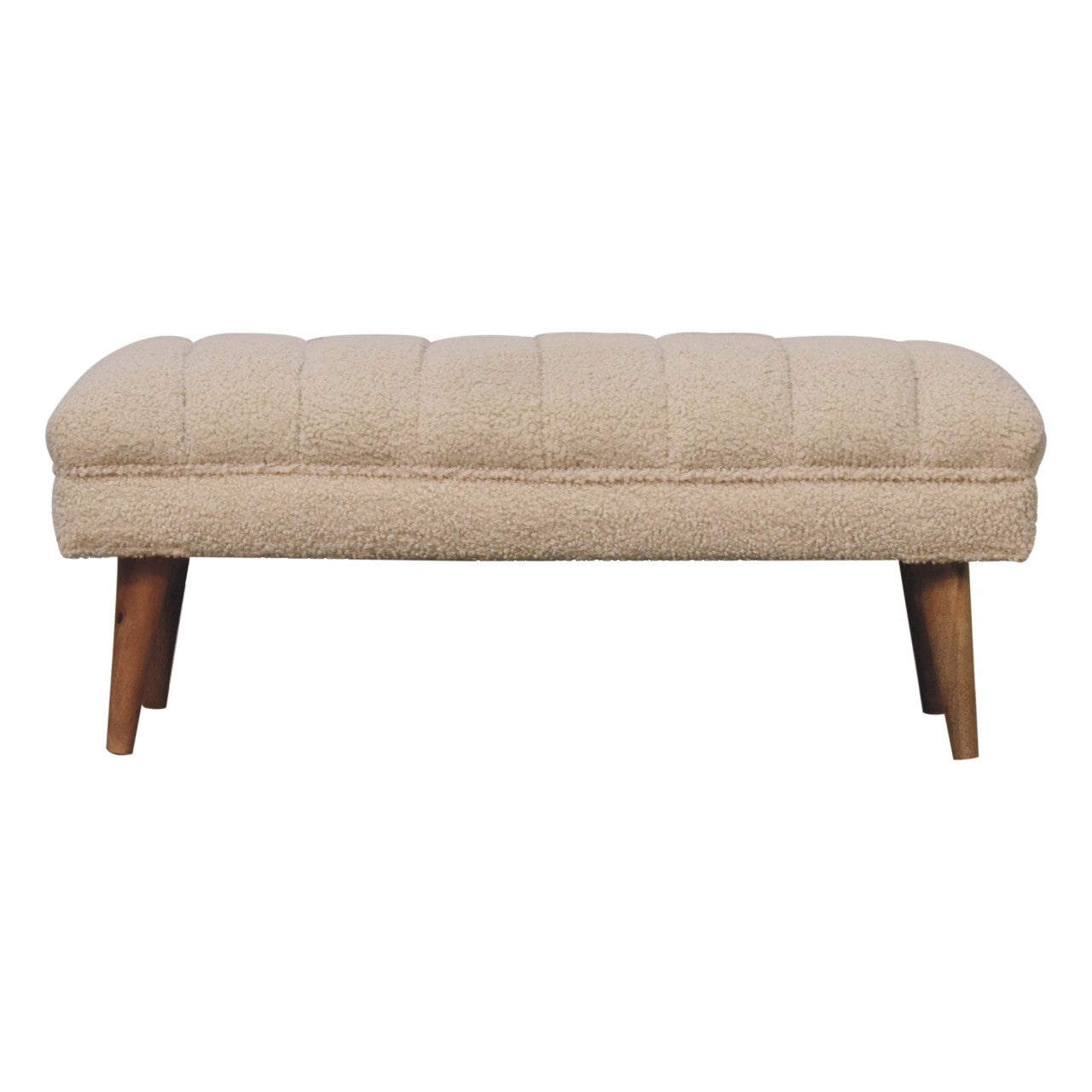 Solid Wood Cream Boucle Puffer Bench