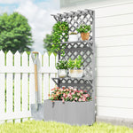 Outsunny Wooden Raised Planter With Trellis And 2 Shelves, Grey
