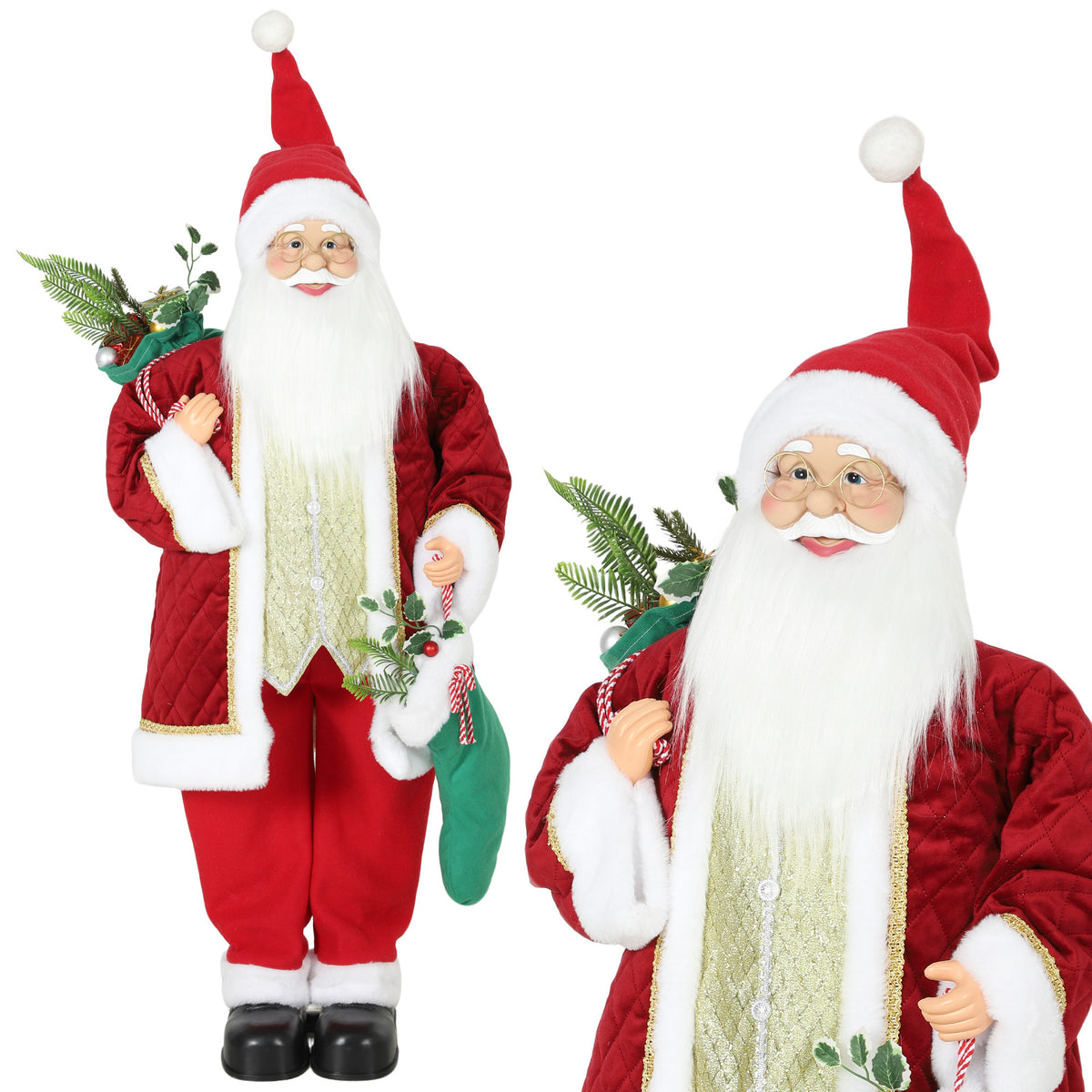 HOMCOM 4ft Christmas Singing Dancing Santa Claus With Stocking, Sack