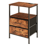 Led Bedside Table 2 Drawers Usb Ports Sofa End Table In Brown Black | Brown