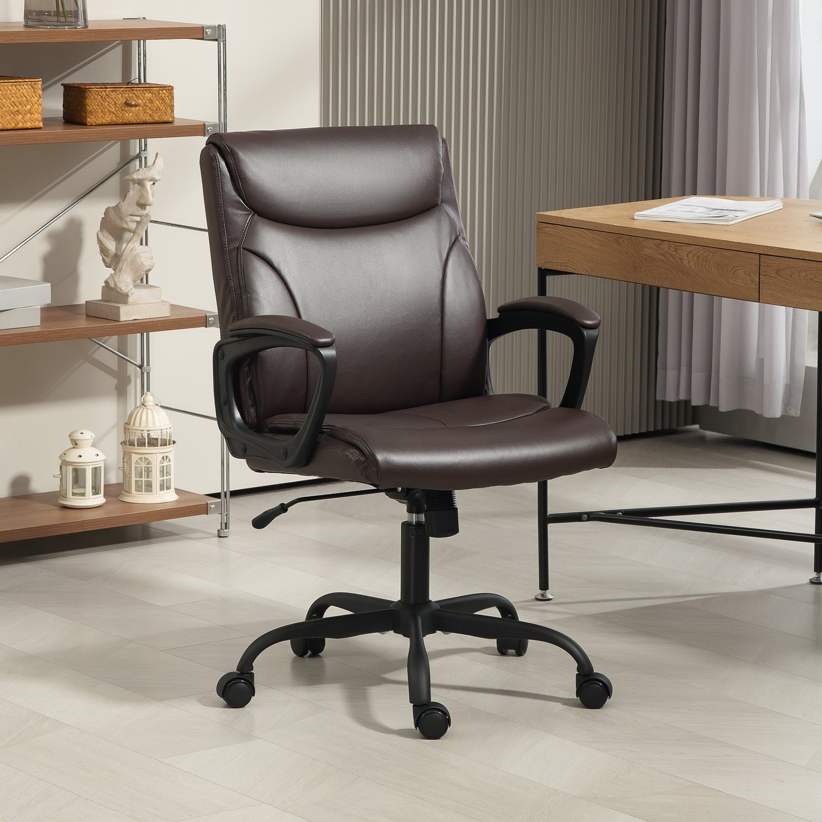 Faux Leather Desk Chair With Tilt Function For Home Office | Brown