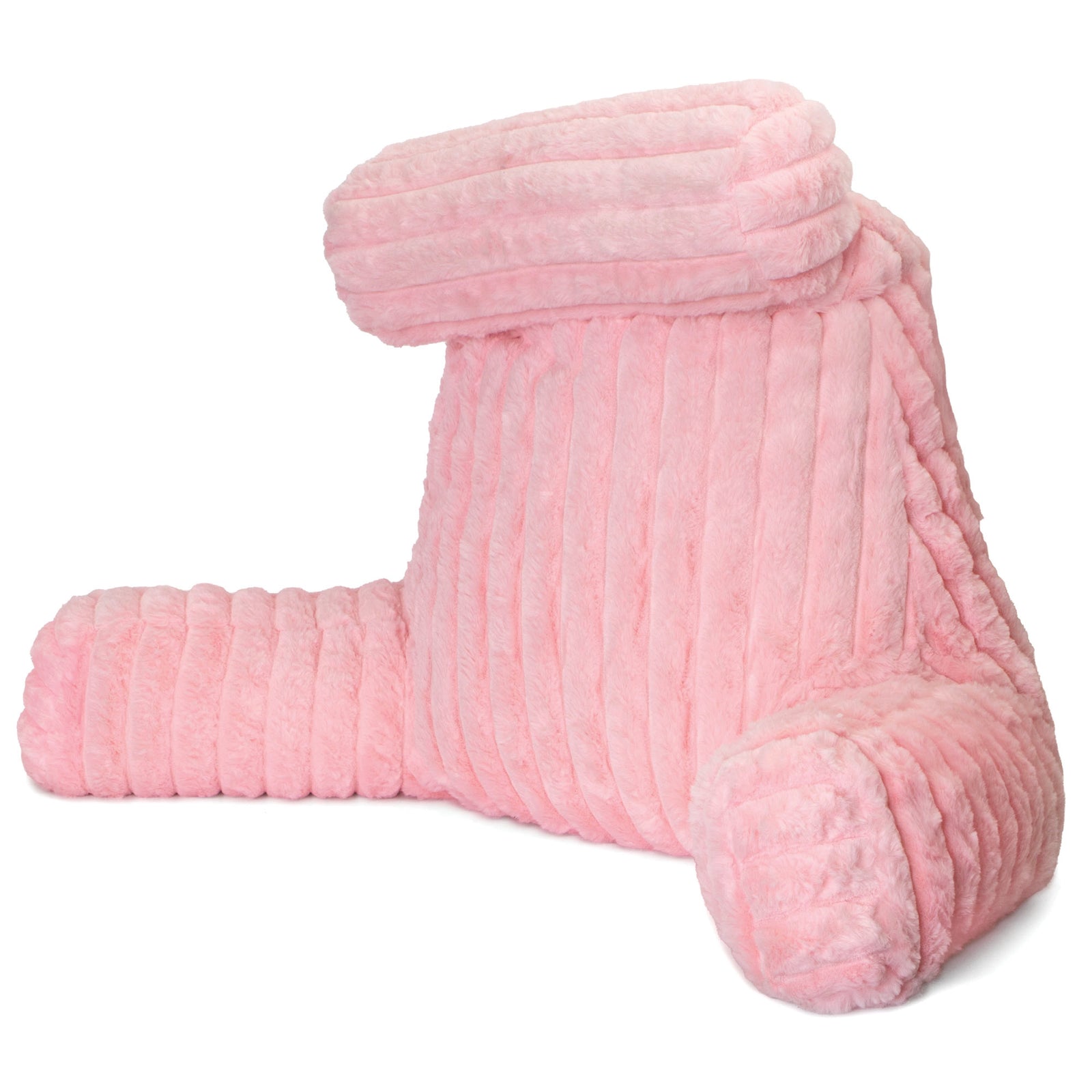 Luxurious Xl Reading Pillow Detachable Headrest, Soft Ribbed Faux Fur, Memory Foam Cuddle Cuddle Cushion Backrest | XL | Pink