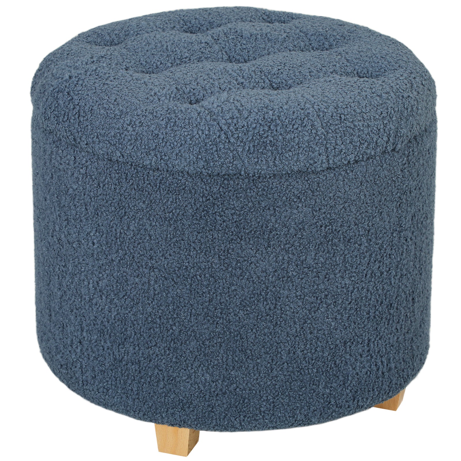 45cm Round Ottoman With Storage, Lid, Cashmere Footstool | One Size | Blue