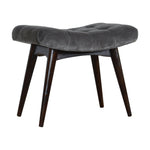 Solid Wood Grey Cotton Velvet Curved Bench