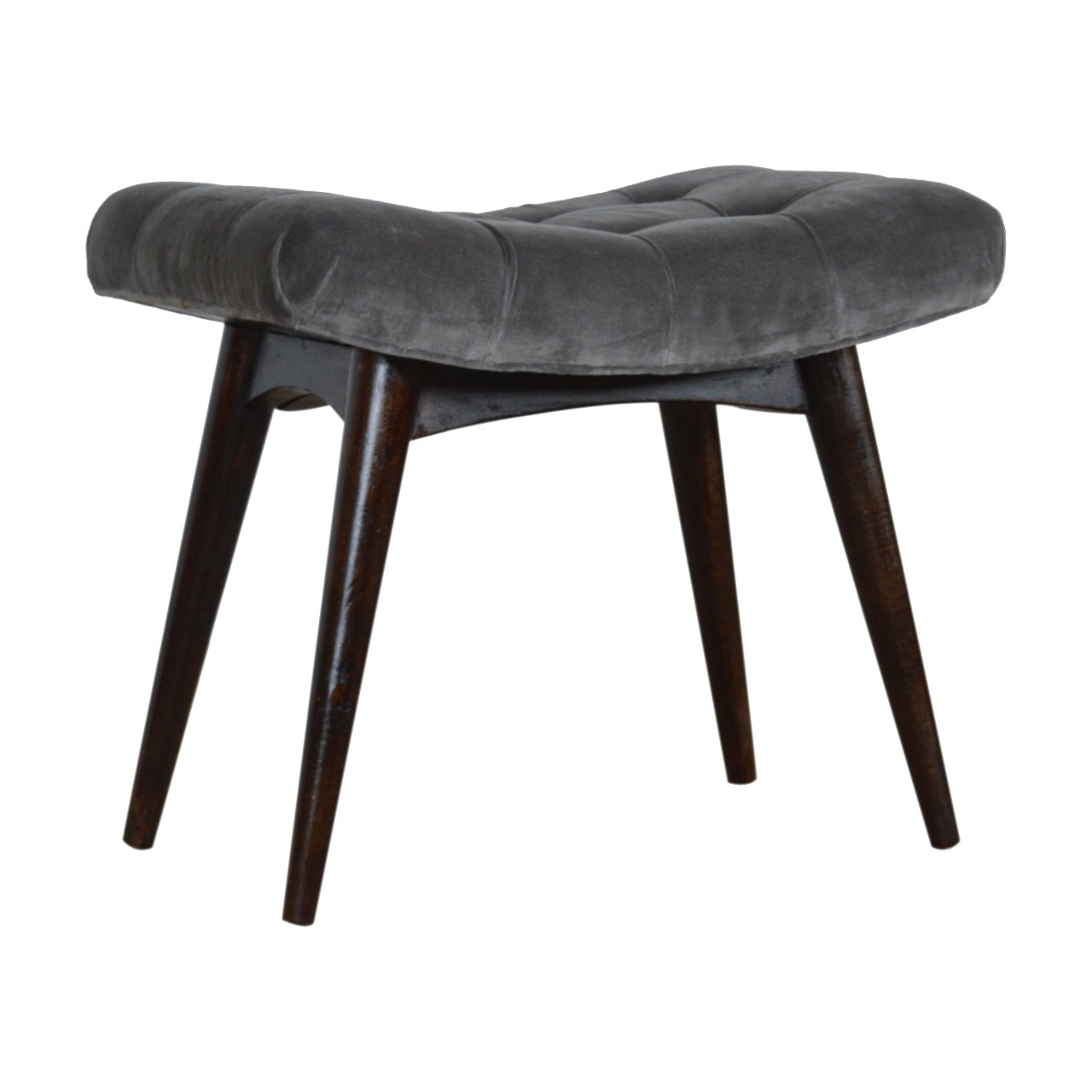 Solid Wood Grey Cotton Velvet Curved Bench