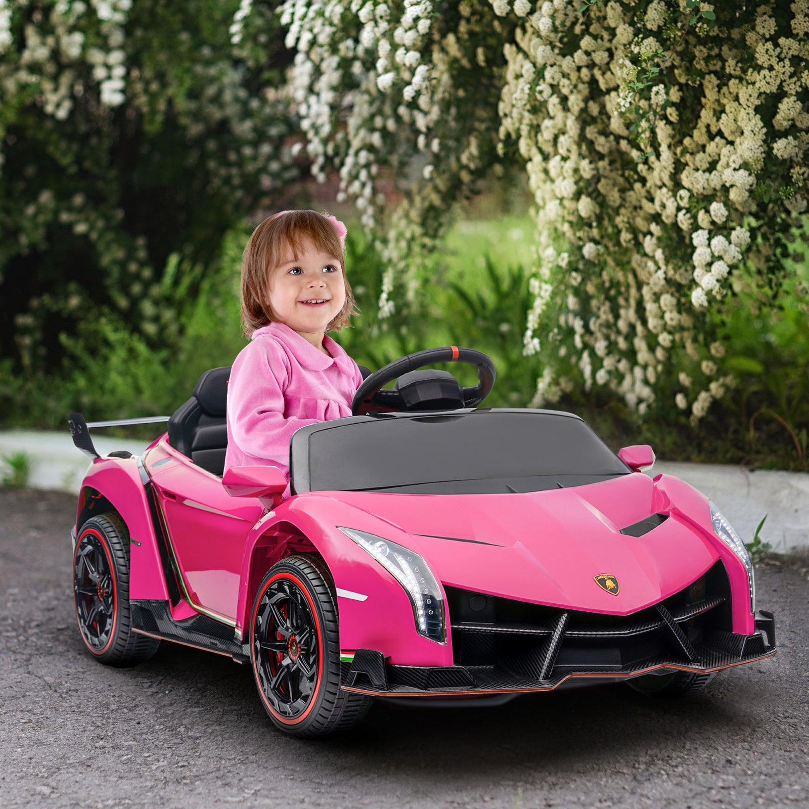 Lamborghini Veneno Licensed Electric Ride-on Car W/ Remote | Pink