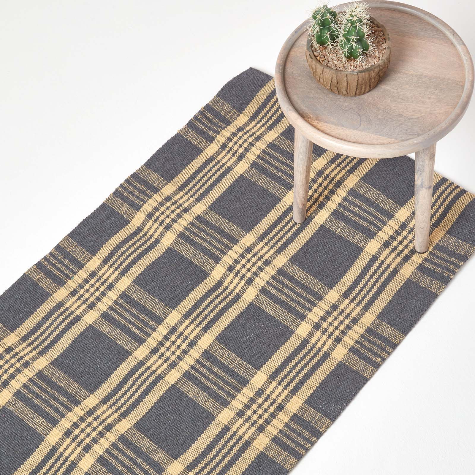Tartan Check Non-slip 100% Wool Rug | 200cm | Grey