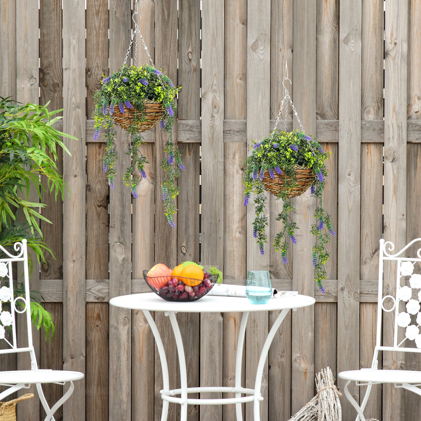 Set Of 2 Artificial Plants, Lavender Flowers In Basket