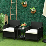 3 Pc Outdoor Rattan Sofa Set W/ Chairs Coffee Table Cushion | Black